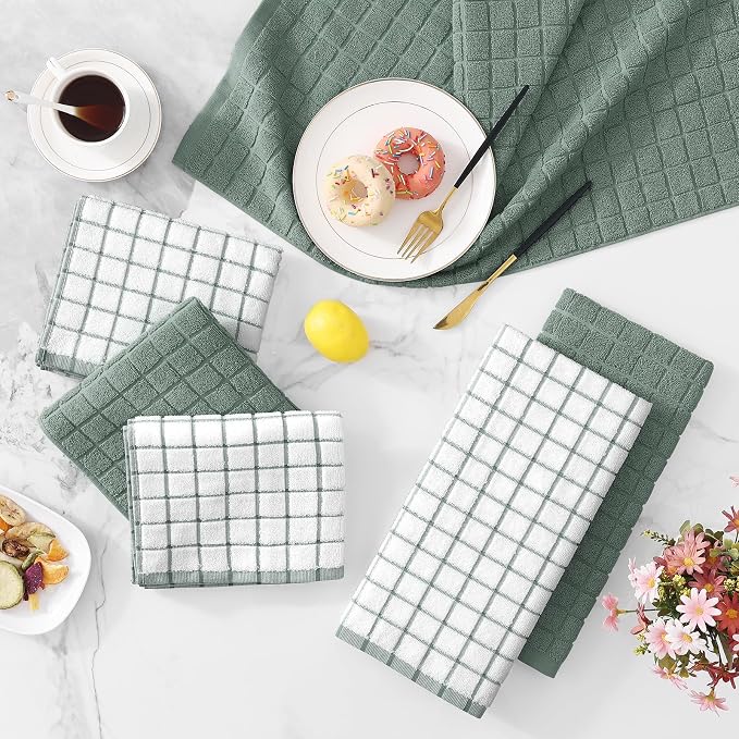 Homaxy Large Premium Cotton Kitchen Towels 16"x 28", 4 Pack, Sage Green | Natural Ring Spun 390 GSM Dish Towels, Super Absorbent Terry Kitchen Hand Towels, Soft Tea Towels with Hanging Loop