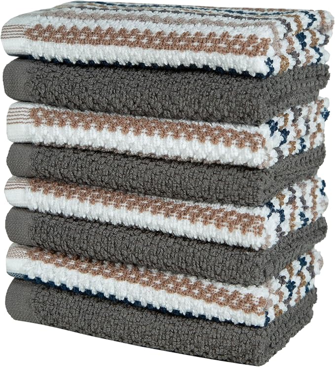 Bumble Dish Cloths 8-Pack, Cotton Kitchen Towels, 12"x12" Grey Wide Stripes | 430 GSM Soft Dish Towels for Kitchen, Highly Absorbent & Durable Kitchen Rags for Washing Dishes