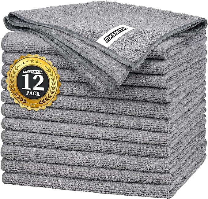 Grey Microfiber Cleaning Cloth -Pack of 12, Highly Absorbent Cleaning Rags, 16"X12" All Purpose Cleaning Towels for Housekeeping, Kitchen, Car, Lint Free and Reusable Microfiber Towels