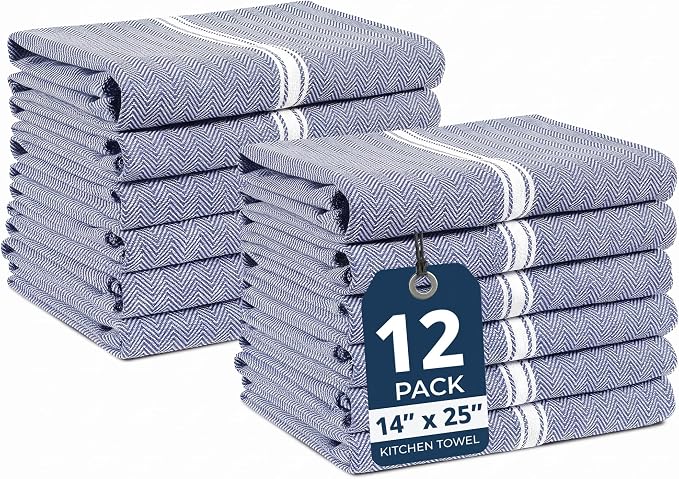 LANE LINEN Kitchen Towels Set - 100% Pure Cotton Dish Towels for Kitchen, Super Absorbent Kitchen Hand Towel, Blue Tea Towels, Soft & Durable Dish Cloths, Pack of 12 – 15”x25”, Blue Chambray