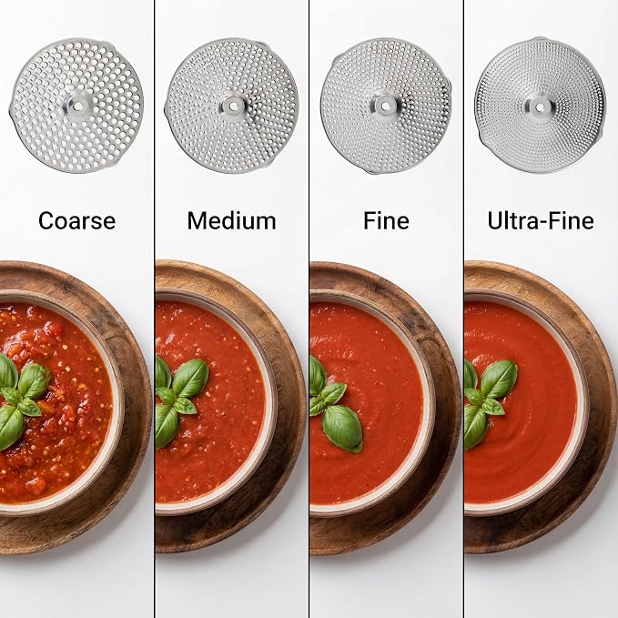 Hungry Artisan 4-Disc Food Mill for Jams, Purees & Silky Sauce | Stainless steel, ergonomic rotary crank; also for tomato sauce, canning, applesauce, baby food, berries & mashed potatoes
