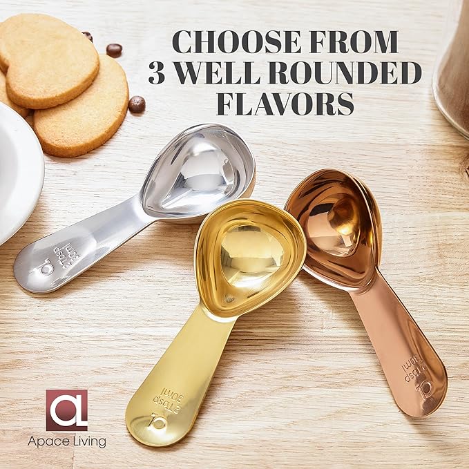 Coffee Scoop (Set of 2) - 2 Tablespoon (2 Tbsp / 1/8 Cup / 1 oz) - The Best Stainless Steel Measuring Spoons for Coffee, Tea, and More (2, Rose Gold)