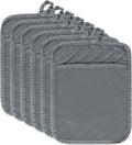 R HORSE 6 Pack Gray Pot Holders with Pocket for Kitchen, 7''x 9'' | Cotton Potholders, Heat Resistant Oven Mitts, Non-slip Terry Cloth Trivet, Ideal for Baking, Cooking, Machine Wash