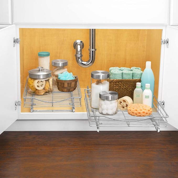LYNK PROFESSIONAL® Pull Out Cabinet Organizer, Kitchen Slide Out Drawer | 11W x 18D chrome rollout shelf creates easy-access storage for cookware, pantry items and kitchen essentials inside cabinets