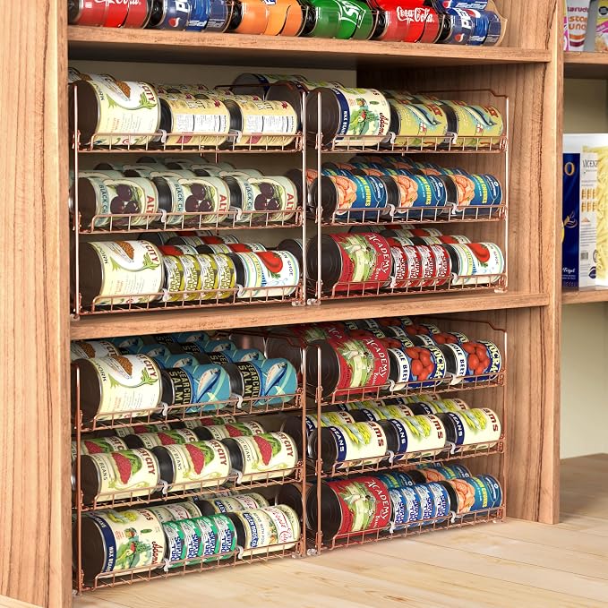 Simple Houseware 3-Tier Stackable Can Organizer Rack 36 Cans, Rose Gold | Can Food Storage Dispenser for Pantry/Cabinet, Adjustable Dividers – 11.5" D x 17" W x 13.75" H