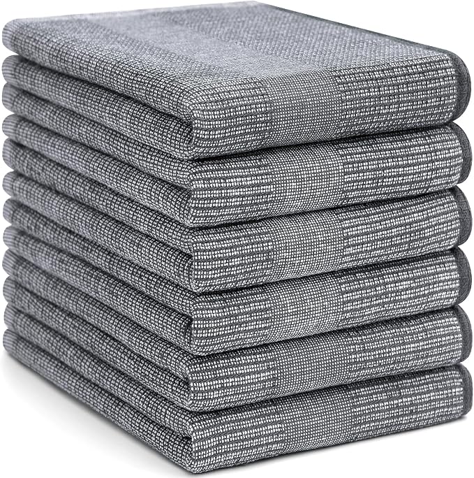 Homaxy 380 GSM Cotton Premium Kitchen Towels 6 Pack, 18"x 28", Grey | Flat and Terry Dish Towels, Highly Absorbent Tea Towel Set with Hanging Loop, Soft Utility Kitchen Hand Towels