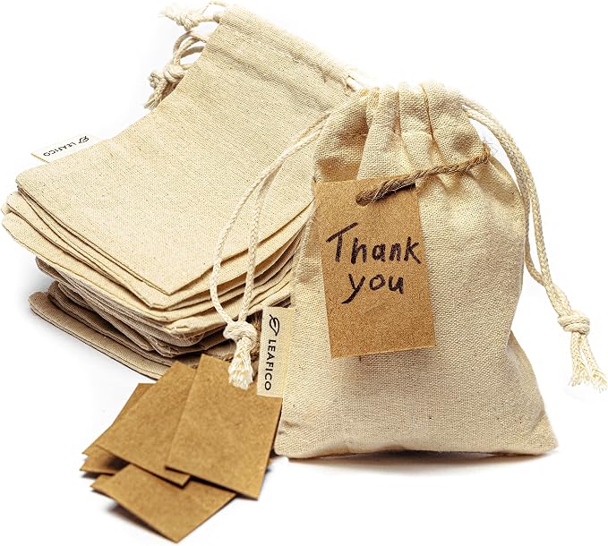 Reusable Cotton Bags - X-Small 3x4 25 Pack - Cloth Gift Bags with Drawstrings for Jewelry, Home Supplies, Makeup,DIY, Wedding, Party Favors - Muslin Fabric Pouches