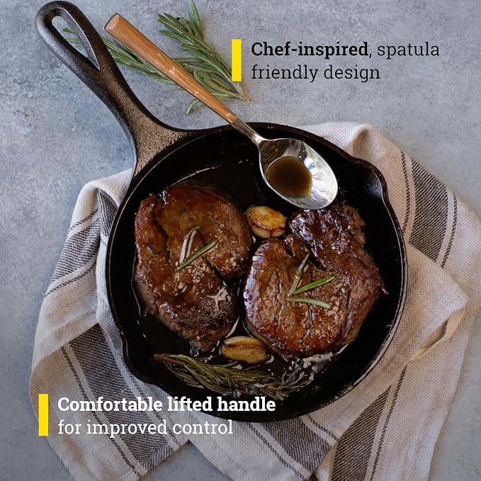 Lodge 8" Cast Iron Skillet - Chef Collection - Perfect Sear - Ergonomic Handles - Superior Heat Retention - Cast Iron Cookware & Skillet