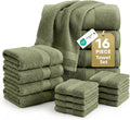 LANE LINEN Large Bath Towel Set Absorbent Quick Dry 100% Cotton - Oil Green | Soft Cotton Towels - Fade-Resistant Color, Classic Terry Weave, Densely Woven & Durable, Easy-Care, Coordinated Colors