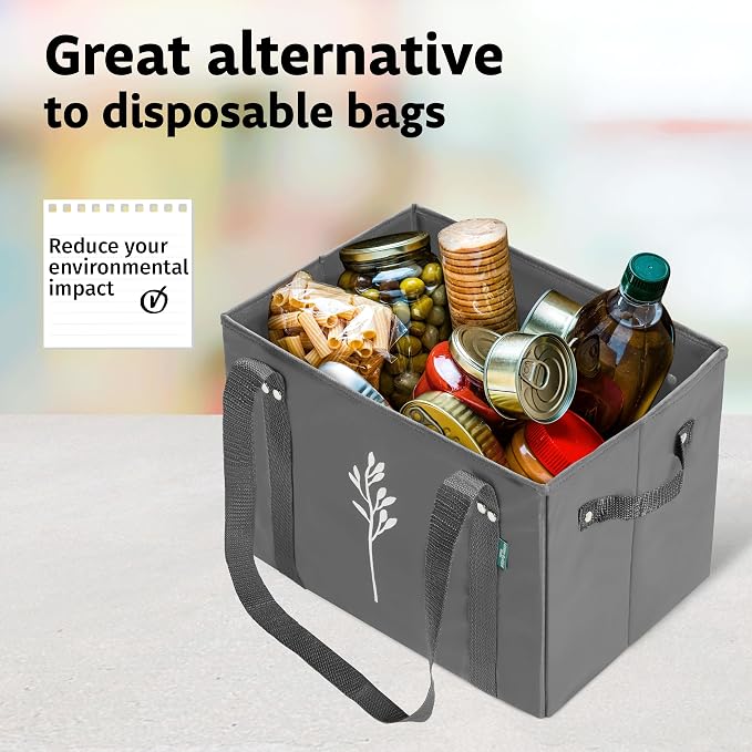 Green Bulldog Reusable Grocery Bags - Heavy Duty Reusable Shopping Tote Bags W/Long Handles, Foldable & Collapsible, Holds Up to 65 lbs - for Kitchen, Picnic 3 Pack