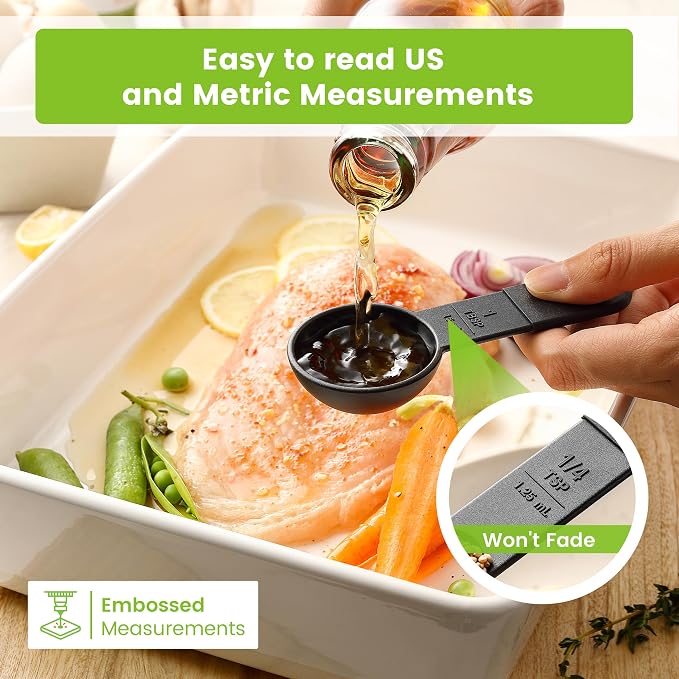 Spring Chef Black Magnetic Measuring Cups & Spoons - 9 pcs - Nesting Design | for Dry & Liquid Ingredients - Food Safe & BPA Free - Dishwasher Safe