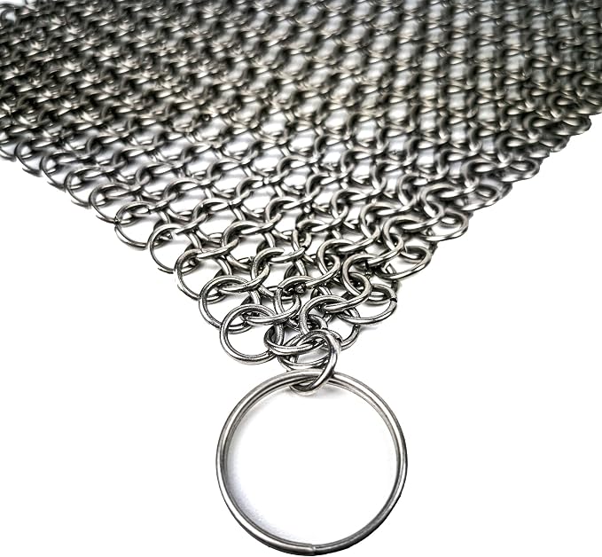 Chainmail Scrubber Cleaner 7.8" x 7.8" Premium 316L Stainless Steel Scrubber for Cast iron Pots,Pan, BBQ Grill, Wok and All Kitchenware Items - Stainless Steel