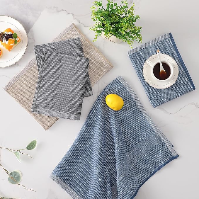 Mordimy Premium Large Cotton Kitchen Towels (18"x 28", 3 Pack), Multicolor | 100% Ring Spun Cotton, Super Absorbent, 380 GSM, Flat & Terry, Soft, Hanging Loop Dish Towels