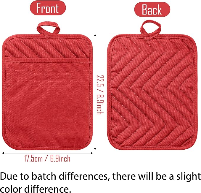 5Pack Pocket Pot Holders Cotton Heat Resistant Potholder Multipurpose Hot Pads Machine Washable Oven Mitts Potholders Bulk for Daily Kitchen Baking and Cooking 7 x 9 Inch Red
