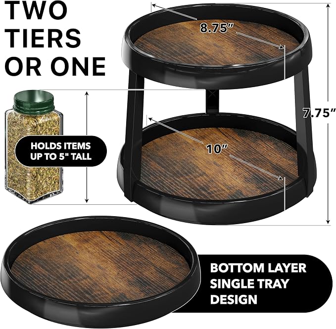 Simple Houseware 2-Tier Lazy Susan Spice Organizer, 10-Inch, Rustic Brown