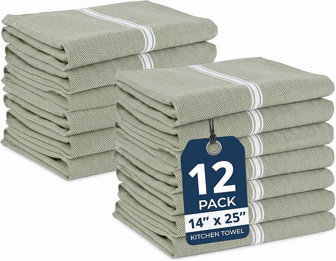 LANE LINEN Kitchen Towels Set - 100% Pure Cotton Dish Towels for Kitchen, Super Absorbent Kitchen Hand Towel, Tea Towels, Soft & Durable Dish Cloths, Pack of 12 – 14”x25”, Olive