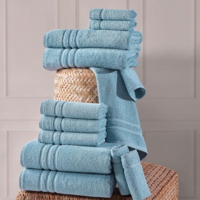 Hawmam Linen Light Blue 6 Piece Bath Towels Set for Bathroom Original Turkish Cotton Soft, Absorbent and Premium 2 Bath Towels, 2 Hand Towels, 2 Washcloths