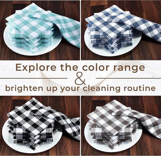Urban Villa Kitchen Towels Cotton Dish Towels 12”x12” (Set of 8) Grey White