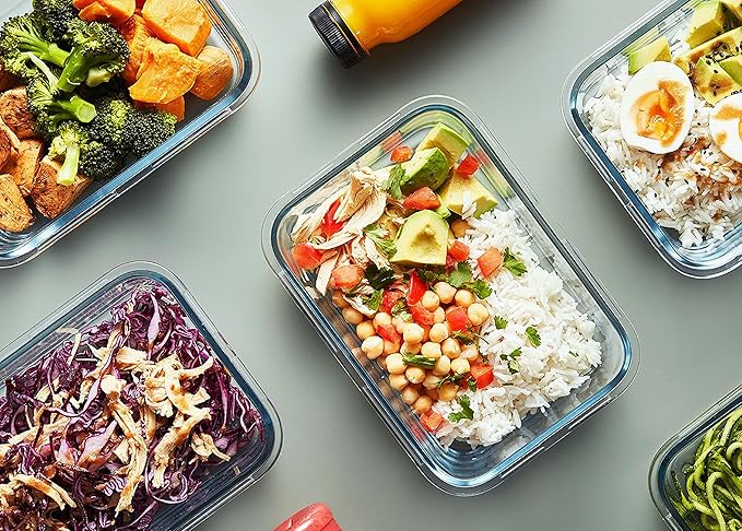 M MCIRCO 10 Pack Glass Food Storage Containers with Lids, White | Glass Meal Prep Containers,Airtight Lunch Containers with Lids, Microwave, Oven, Freezer and Dishwasher Friendly, BPA Free