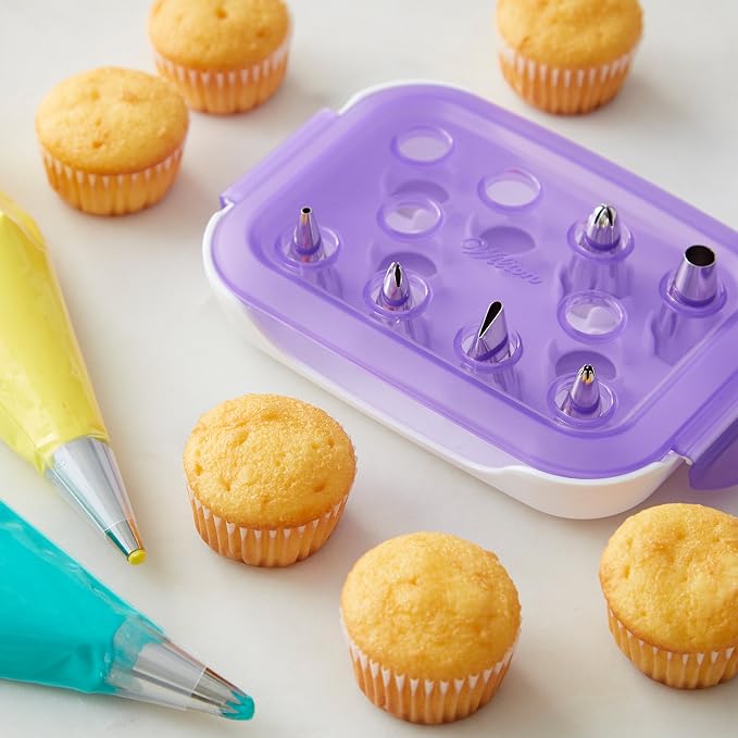 Wilton Piping Tip Set, Cupcake Decorating, 9-Piece with Carrying Case | 9-Piece Stainless Steel Tip Set with Carrying Case for Piping Rosettes, Stars & Swirls on Cupcakes & Layer Cakes
