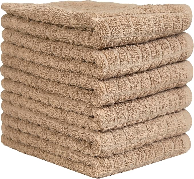 Bumble Kitchen Towels (6-Pack), 16"x28", 100% Cotton Dish Towels - Tan | 380 GSM | Soft kitchen hand towels , Highly Absorbent & Durable Dish Towels for kitchen with Hanging Loop