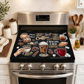 Coffee Stove Top Cover 28.3 x 20.5 Inch, Vintage Coffee Cup Glass Cooktop Protector Mat, Latte and Cold Brew Electric Range Cover for Kitchen Counter Coffee Bar Decor(Classic snacks)