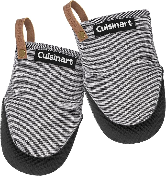 Cuisinart Heritage Mini Oven Mitts, 2-Pack, Neoprene, Heat Resistant 350F | Cotton-lined, non-slip neoprene palm, ambidextrous design, leather hang loop, ideal for smaller hands and everyday cooking