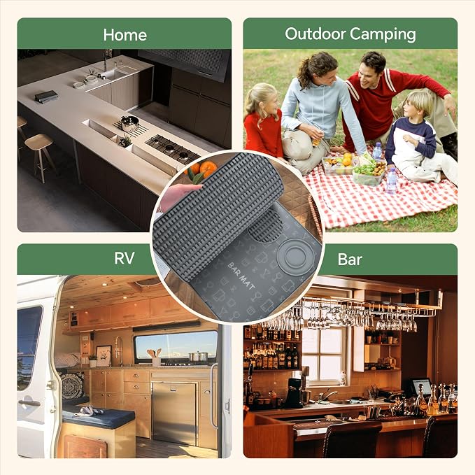 Bar Mat, Bar Accessories, Multifunctional Folding Cocktail Mat with Cutting Board, 18" X 12"(Gray) Drying Mats,Bar Mat for Countertops,Bar Decorations for Home , Outdoor Bar Accessories ,Travel