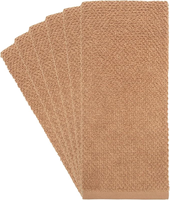 Bumble Kitchen Towels 6 Pack 100% Cotton 16"x26" - Tan Solid | 430 GSM Soft Kitchen Hand Towels with Hanging Loop, Highly Absorbent & Durable for Washing and Drying Dishes