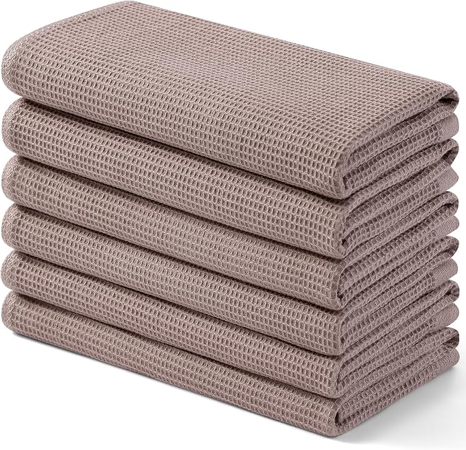 Homaxy 100% Cotton Waffle Weave Kitchen Towels, 6 Pack, Brown | Soft and Absorbent Dish Towels, 16 x 26 Inches Quick Dry Hand Towels