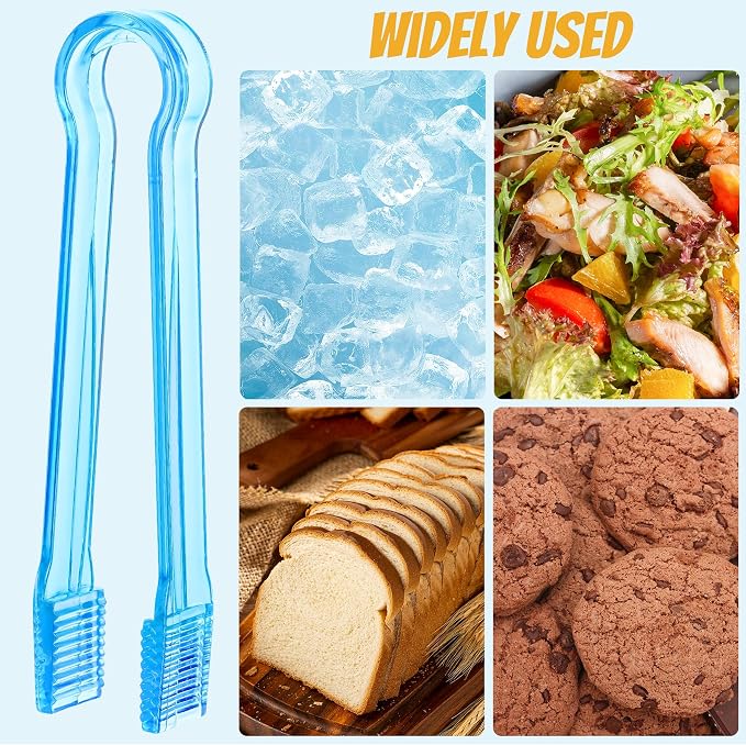 10 Pcs Plastic Buffet Serving Tongs, Clear Blue Kitchen Tongs Mini Serving Utensil Tongs for Food Ice Salad Buffet Barbecue Cookies, 6.3 Inches
