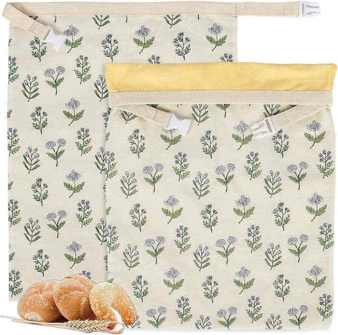 Reusable Beeswax Bread Bags for Homemade Bread & Sourdough, 2-Pack XL Airtight Food Storage Bags, Organic Cotton Linen Covers - Freezer-Friendly Freshness Preservation Keeps Fresh Longer