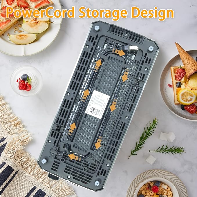 4 Slice Long Slot Stainless Steel Toaster with Extra Wide 1.5” Slots | 6 Shade Browning Settings, Defrost Reheat Cancel Functions, Even Toasting for Artisan & Sourdough Bread, Removable Crumb Tray
