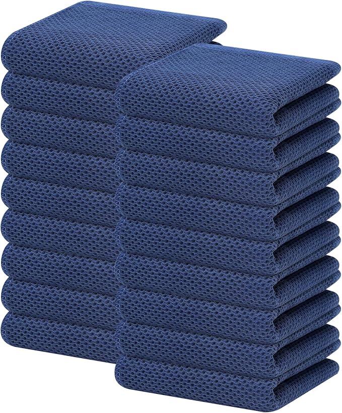 Homaxy 100% Cotton Waffle Weave Kitchen Dish Towels 18-Pack, Navy Blue | 13 x 28 Inches, Ultra Soft Absorbent Dish Towels, Quick Drying Cleaning Towels