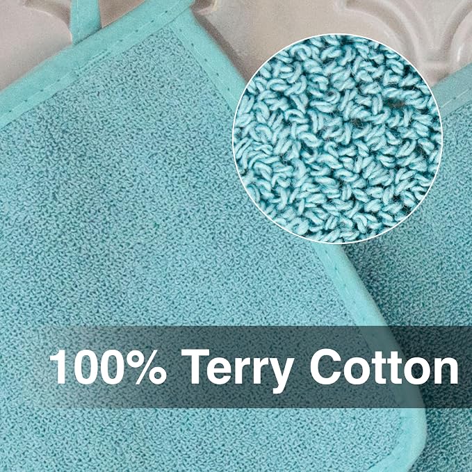 RITZ Terry Potholder & Hot Pad: Unparalleled Heat Resistant, Durable 100% Cotton – Ergonomically Designed for Optimal Grip – Easy-Care Machine Washable – 2-Pack, Dew