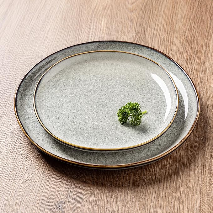 AmorArc Ceramic Dinnerware Sets for 4, 12Pcs Plates and Bowls Sets Dishes | Stoneware Handmade Reactive Glaze Dinner Set, Highly Scratch Resistant | Dishwasher & Microwave Safe Dishware