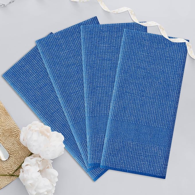 Homaxy 380 GSM Cotton Premium Kitchen Towels 6 Pack, 18"x 28", Blueberry | Flat and Terry Dish Towels, Highly Absorbent Tea Towel Set with Hanging Loop, Soft Utility Kitchen Hand Towels