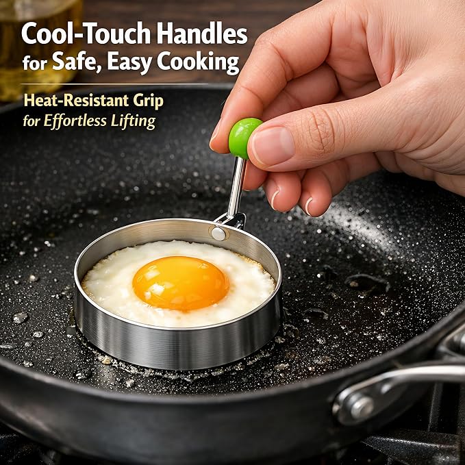 Pancake & Egg Mold Set – 5 Stainless Steel Shapes for Kids Breakfast Non‑Stick Egg Rings for Frying Eggs, Omelets & Mini Pancakes Heart, Star, Flower, Circle & Mouse Heat‑Safe, Dishwasher Safe