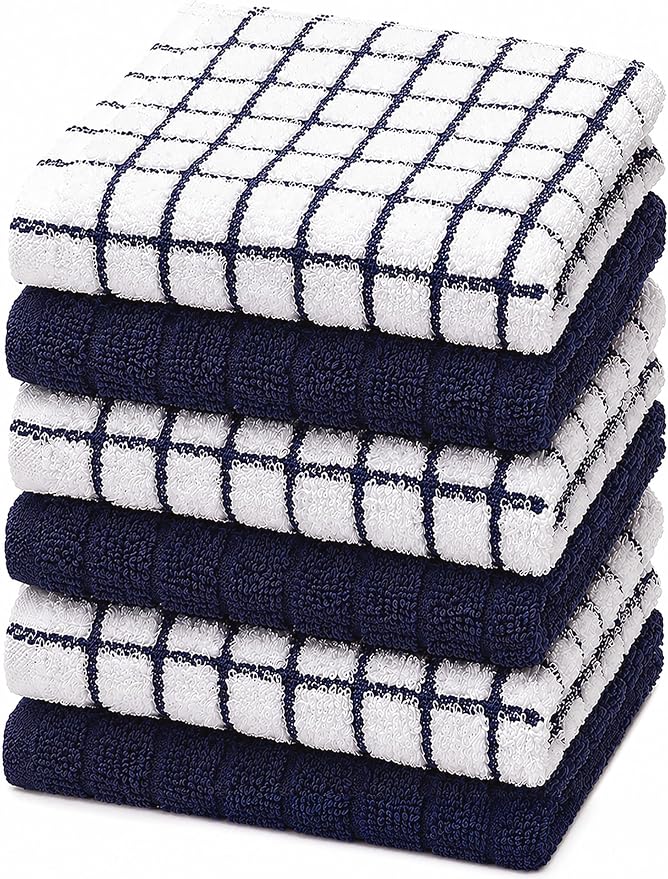 Bumble Dish Cloths (6-Pack), 100% Cotton Kitchen Towels, 12"x12" - Navy | 405 GSM | Soft, Highly Absorbent & Durable Dish Towels for Kitchen