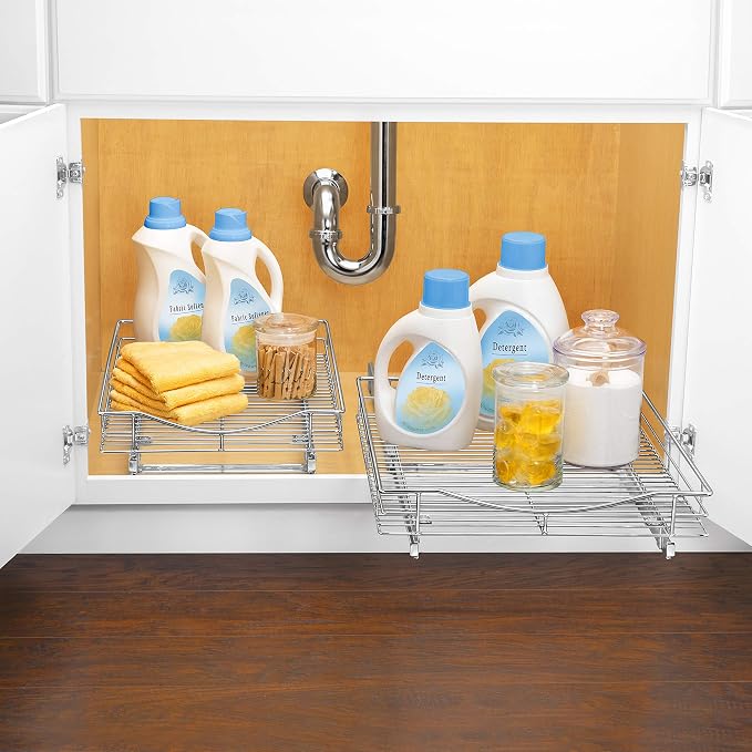 LYNK PROFESSIONAL® Pull Out Cabinet Organizer, Kitchen Slide Out Drawer | 17W x 21D chrome rollout shelf creates easy-access storage for cookware, pantry items and kitchen essentials inside cabinets