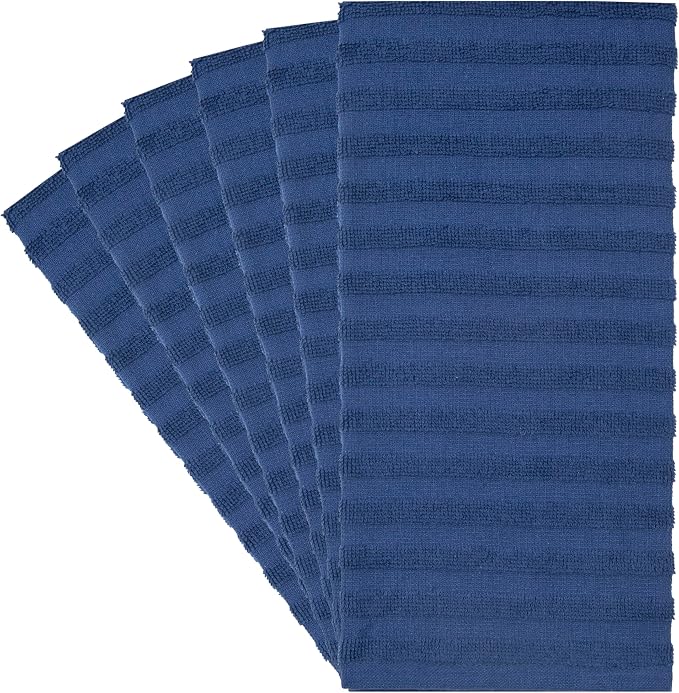 Premium Kitchen Towels 6 Pack 100% Cotton, 20"x28" - Blue Solid | Large 450 GSM Terry Dish Towel, Kitchen Hand Towels with Hanging Loop, Highly Absorbent for Washing and Drying Dishes
