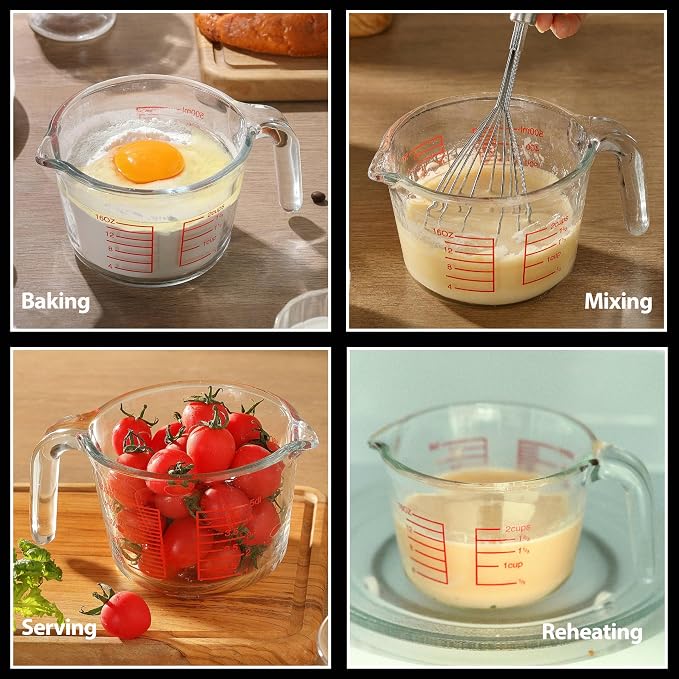 Glass Measuring Cup For Baking and Cooking, Apartment Kitchen Tools (16 oz) | Dishwasher, Freezer, Microwave and Oven Safe