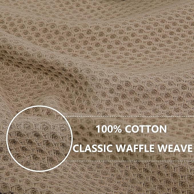 Homaxy 100% Cotton Waffle Weave Kitchen Dish Towels 6-Pack, Tan | 13 x 28 Inches, Ultra Soft Absorbent Dish Towels, Quick Drying Cleaning Towels