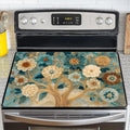 NYZE Stove Top Cover for Electric Stove 28x20 Inch Silicone Stove Topper & Protector, Decorative Kitchen Mat for Electric/Glass Stove Top (Cream & Gold Floral Tree)