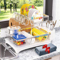 2-Tier Dish Drying Rack - 304 Stainless Steel Dish Rack Auto Drain | Dish Racks for Kitchen Counter, Dish Drainer with Knife Fork & Cup Rack, Gifts for Women, Mothers Day, Kitchen Gadget, Silver