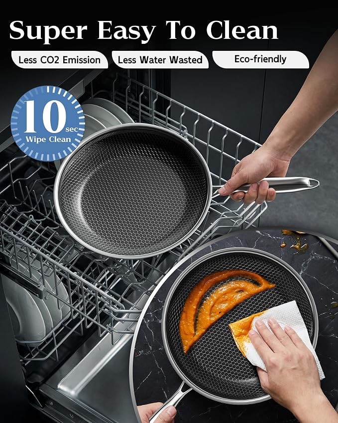 Nonstick Frying Pan with Lid 12-Inch, Durable Stainless Steel Skillet, Induction Cooktop Compatible, PFOA-Free Scratch-Proof, Dishwasher & Oven Safe, Stay-Cool Handle, Silver Kitchen Cookware