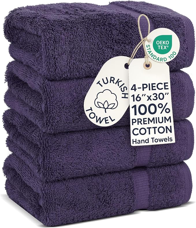 Chakir Turkish Linens 100% Cotton Premium Turkish Towels for Bathroom | 16'' x 30'' (4-Piece Hand Towel, Plum) | 100% cotton hand towels, 4-pack 16x30, OEKO-TEX certified, soft absorbent for the bathroom