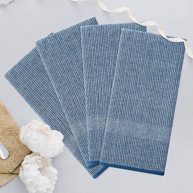 Homaxy 380 GSM Cotton Premium Kitchen Towels 8 Pack, 18"x 28", Navy Blue | Flat and Terry Dish Towels, Highly Absorbent Tea Towel Set with Hanging Loop, Soft Utility Kitchen Hand Towels