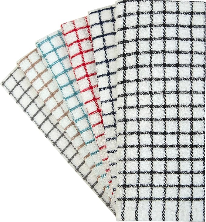 Bumble Kitchen Towels (6-Pack), 16"x28", 100% Cotton, Multicoloured Checked | 380 GSM | Soft kitchen hand towels , Highly Absorbent & Durable Dish Towels for kitchen with Hanging Loop