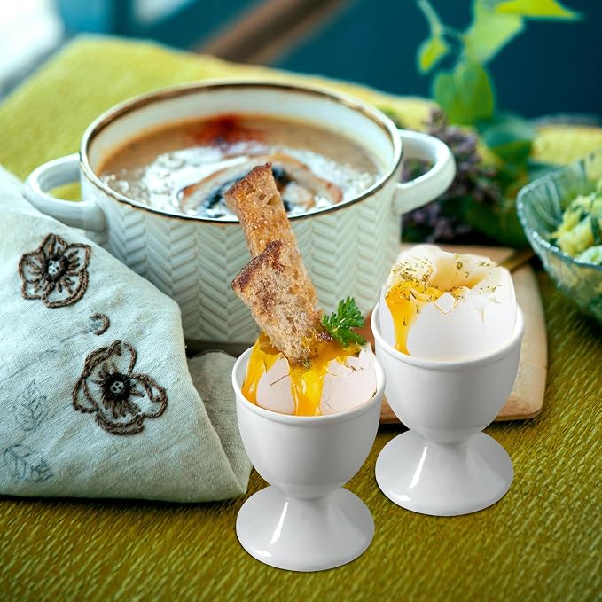 Cinf Ceramic Egg Cups, Set of 2, White Boiled Egg Holders for Breakfast | Set of 2 ceramic egg cups, classic white design, easy to clean, ideal for boiled eggs, breakfast serving and holiday gifting